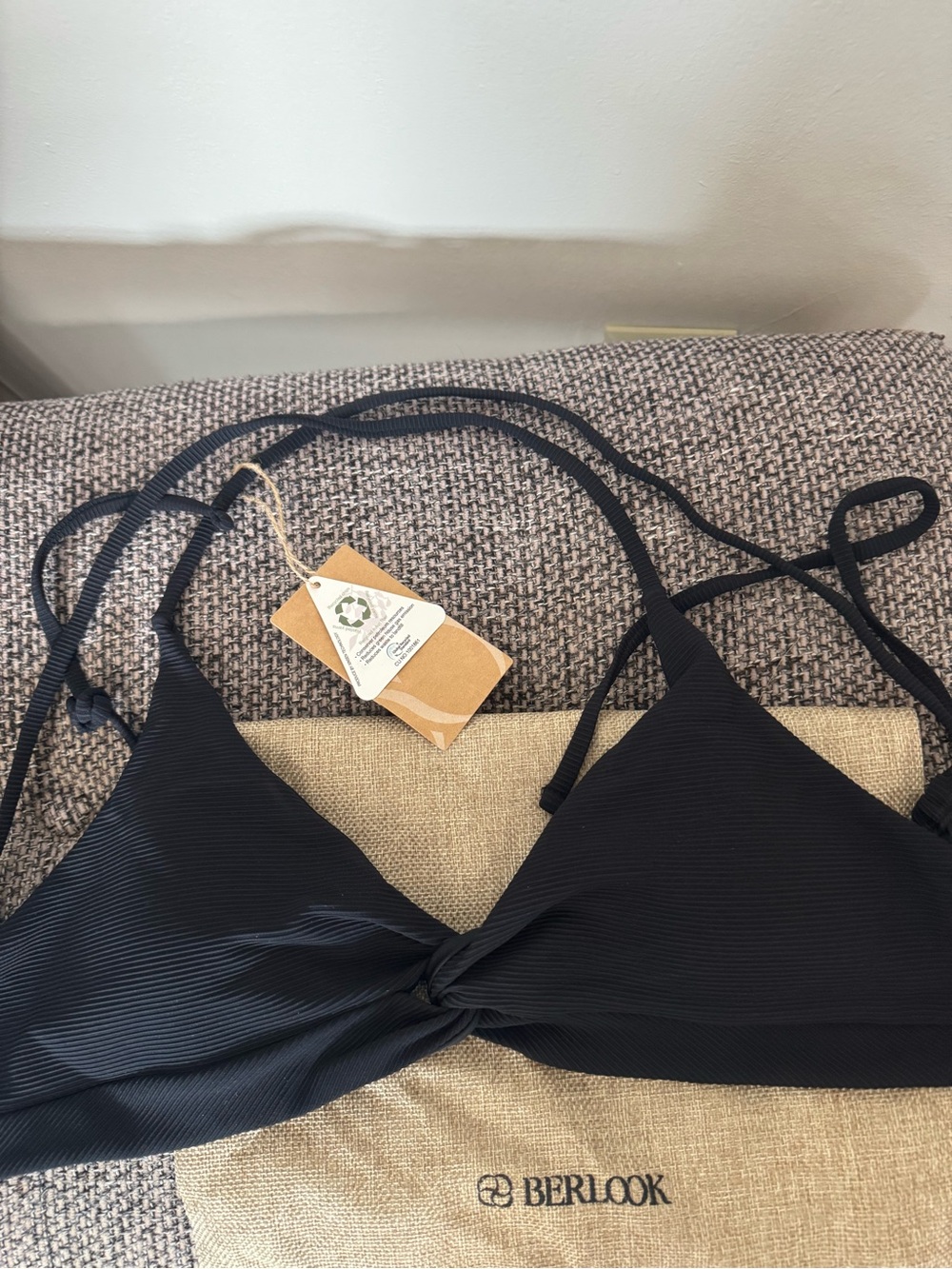 Black Tie-Front Ribbed Bikini Top and Bottom Set - Picture 6 of 6
